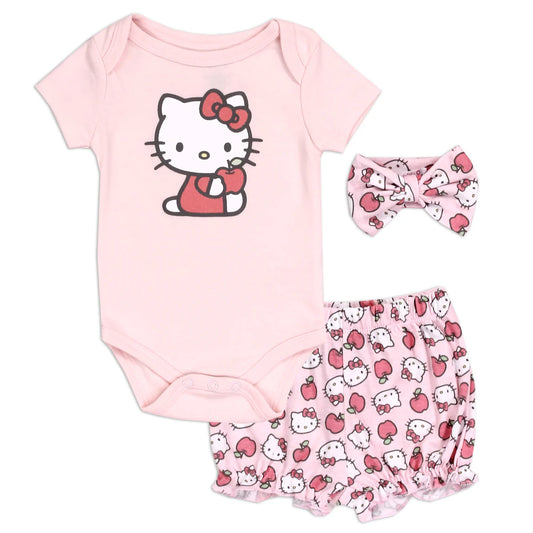 Hello Kitty 3 PC Onesie and Short Set - Pink