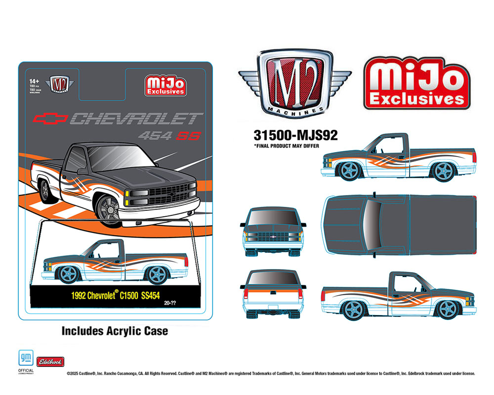 M2 Machines 1:64 1992 Chevrolet C1500 SS 454 – Two-Tone White with Grey – MiJo Exclusives Limited Edition