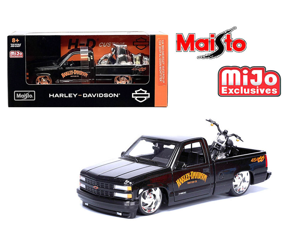 Maisto 1:24 1993 Chevrolet 454SS Pick-Up & 2007 XL 1200N Nightster Harley-Davidson Bike Custom Limited 1,800 pcs – Black – Mijo Exclusives