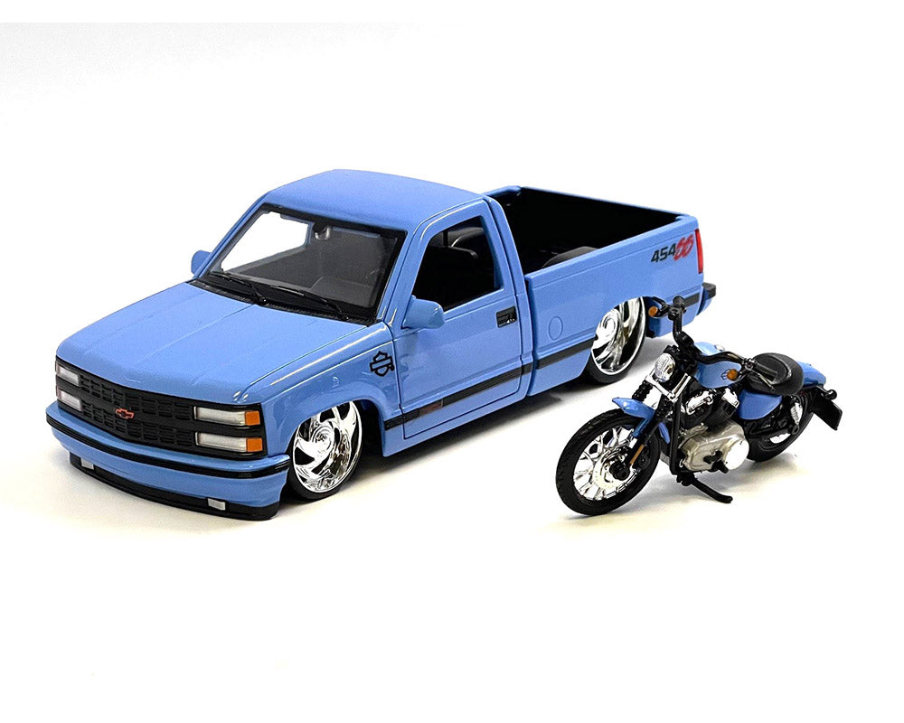 Maisto 1:24 1993 Chevrolet 454SS Pick-Up & 2007 XL 1200N Nightster Harley-Davidson Bike Custom Limited 1,800 pcs – Blue – Mijo Exclusives