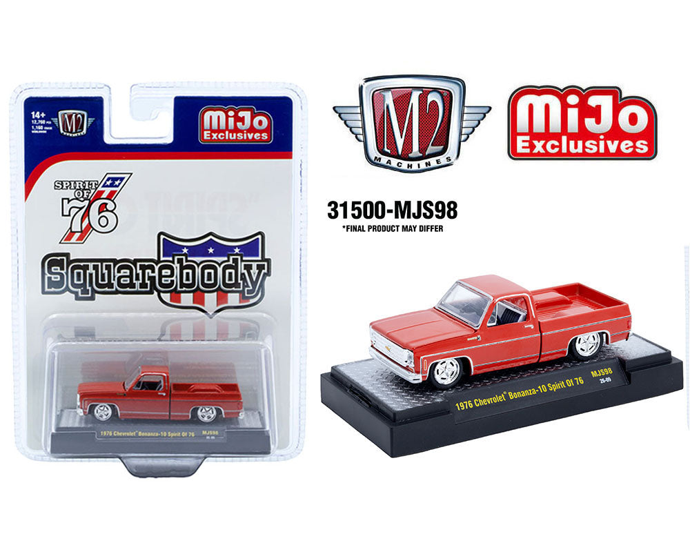 M2 Machines 1:64 1976 Chevrolet Silverado Bonanza-10 SPIRIT OF 76 Squarebody USA Special Edition – Red – MiJo Exclusives