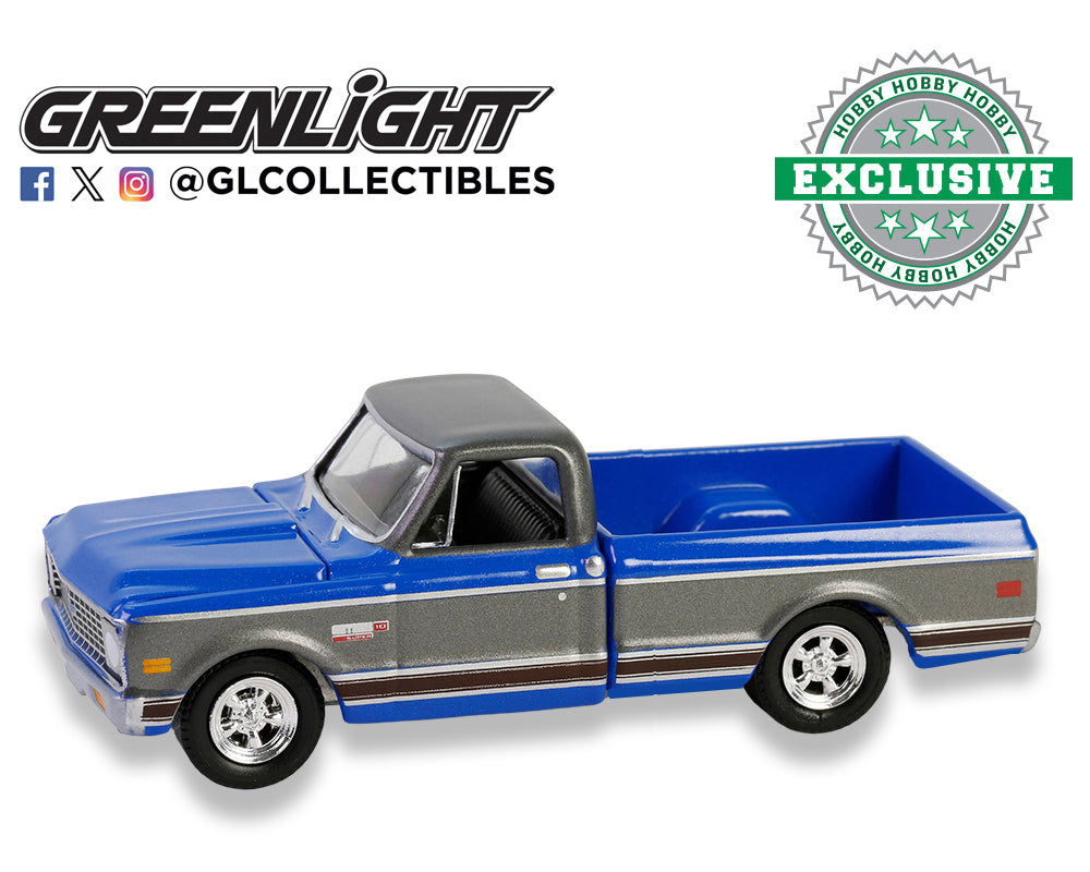 Greenlight 1:64 1972 Chevrolet Cheyenne C10 Short Bed – Blue Gray – Hobby Exclusive