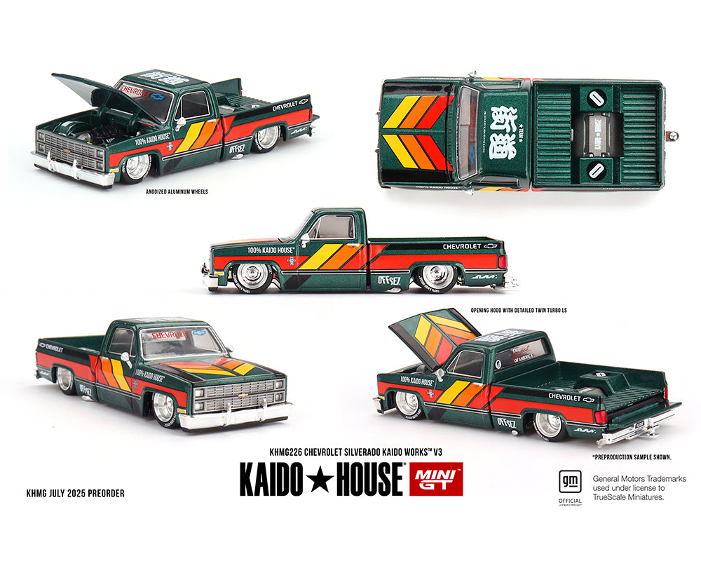 Kaido House x Mini GT 1:64 Chevrolet Silverado KAIDO WORKS V3 -Dark Green