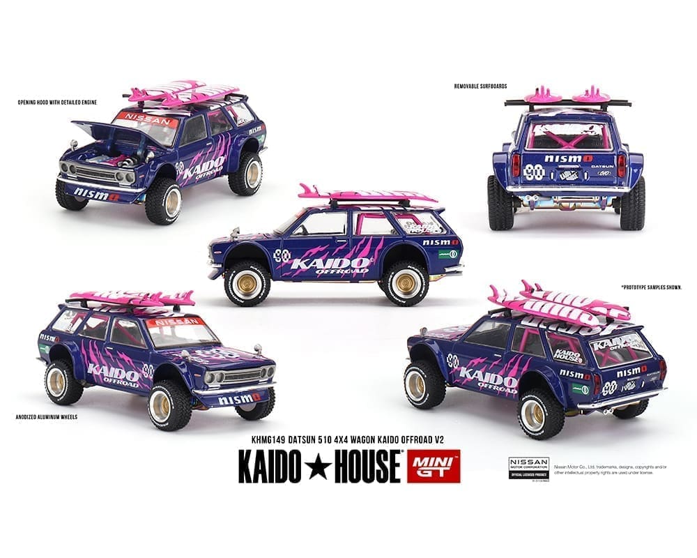Kaido House x Mini GT 1:64 Datsun 510 4×4 Wagon Kaido Offroad V2 – Purple